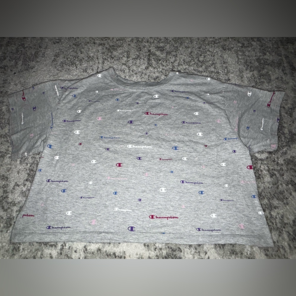 NWOT Champion Gray Logo Print Short Sleeve Cropped Top Size: Large never worn